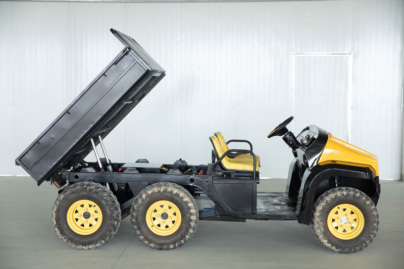 An electric utility vehicle waiting for maintenance